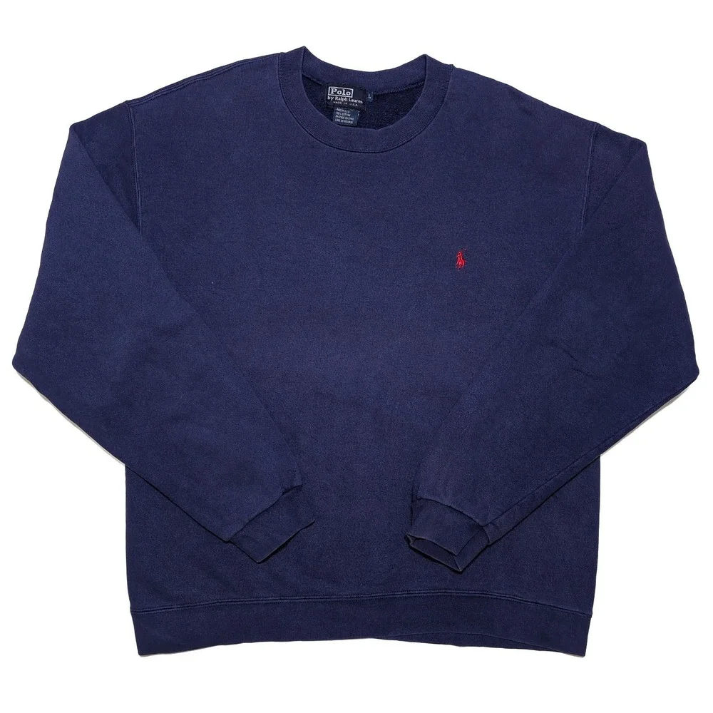 POLO RALPH LAUREN Sweatshirt Mens Large Navy Blue Excellent Vintage Made in USA
